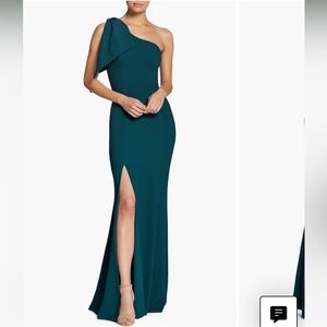 Dress The Population Georgina Crepe Pine One-Shoulder Gown, NWOT